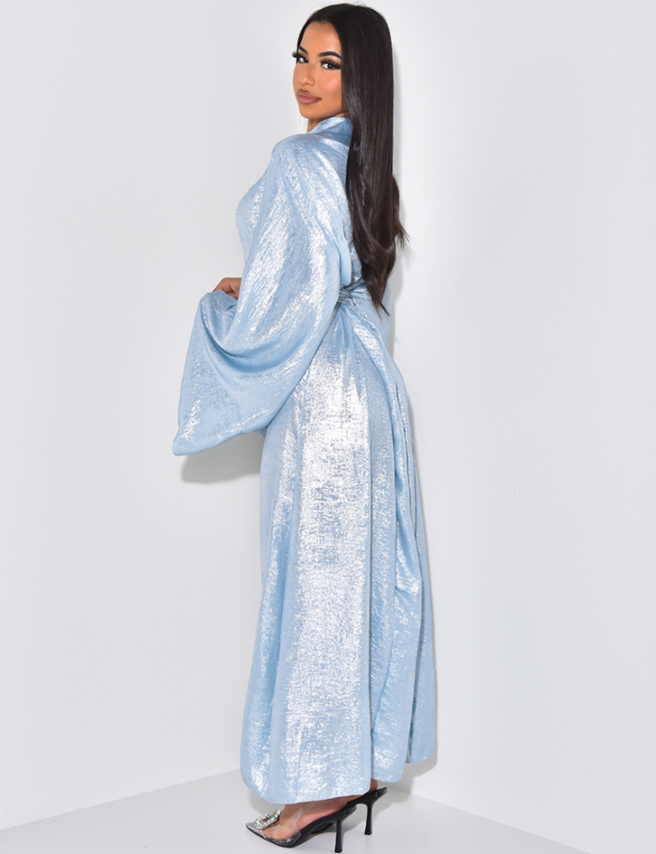 Abaya en tissu métallisé à nouer & manches évasées