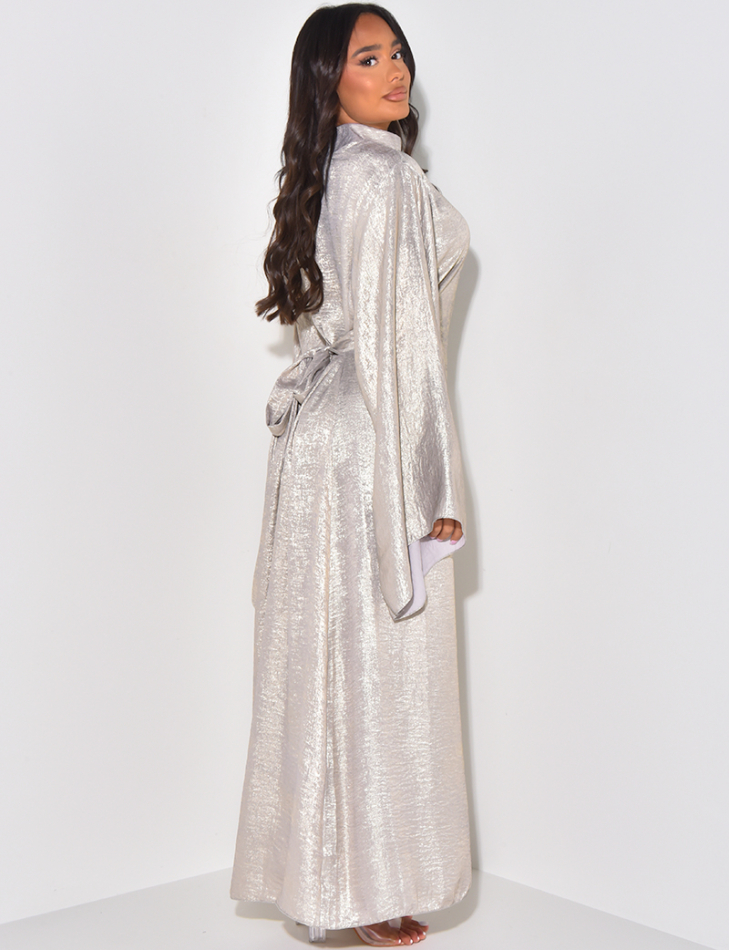 Abaya en tissu métallisé à nouer & manches évasées