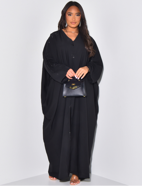 Robe abaya à strass à boutons pression