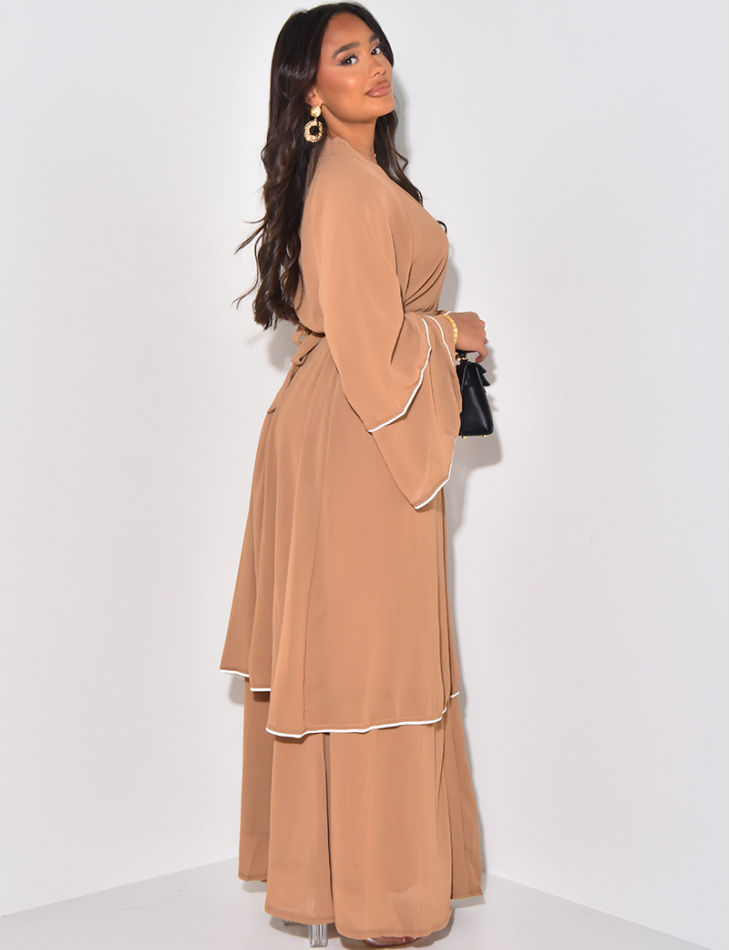 Abaya in voile with ruffled sleeves to tie