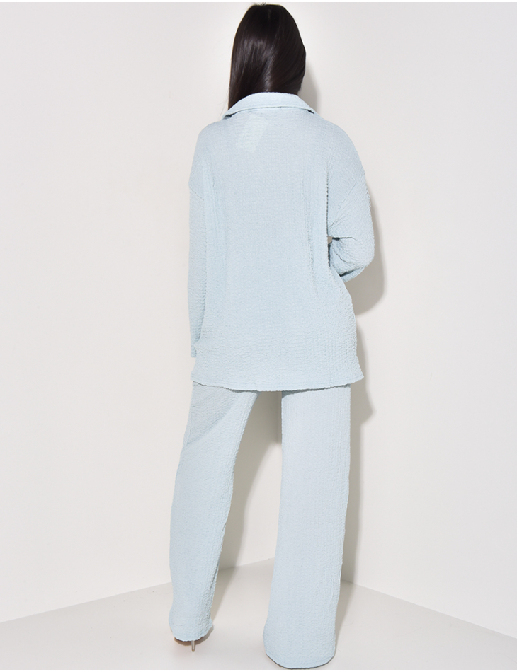Textured fluid polo and pants set