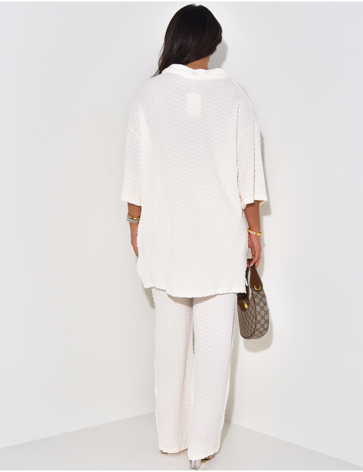 Textured oversized polo and pant set