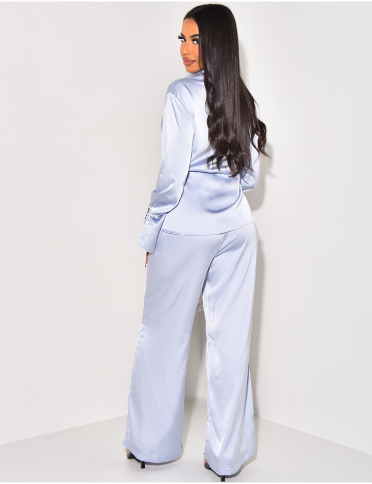   Satin trousers and shirt to tie