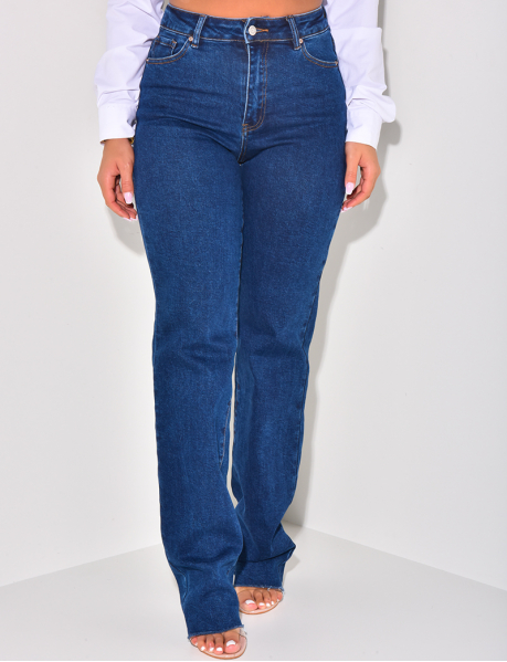 Stretchy straight-leg jeans in raw blue