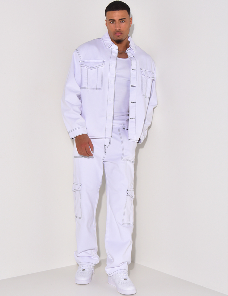  Shirt and trouser set with contrasting seams