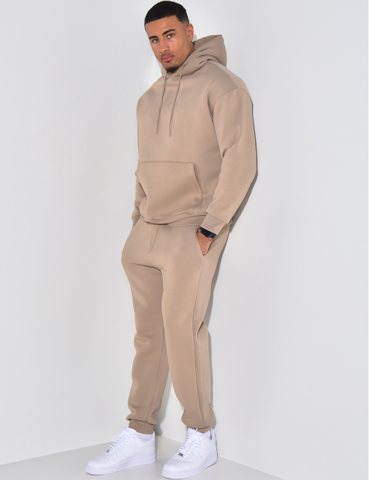 Plain fleece trousers and hoodie set