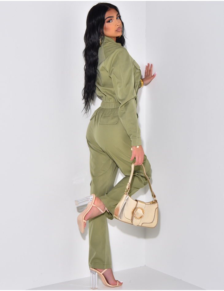 Belted jumpsuit with cargo pockets