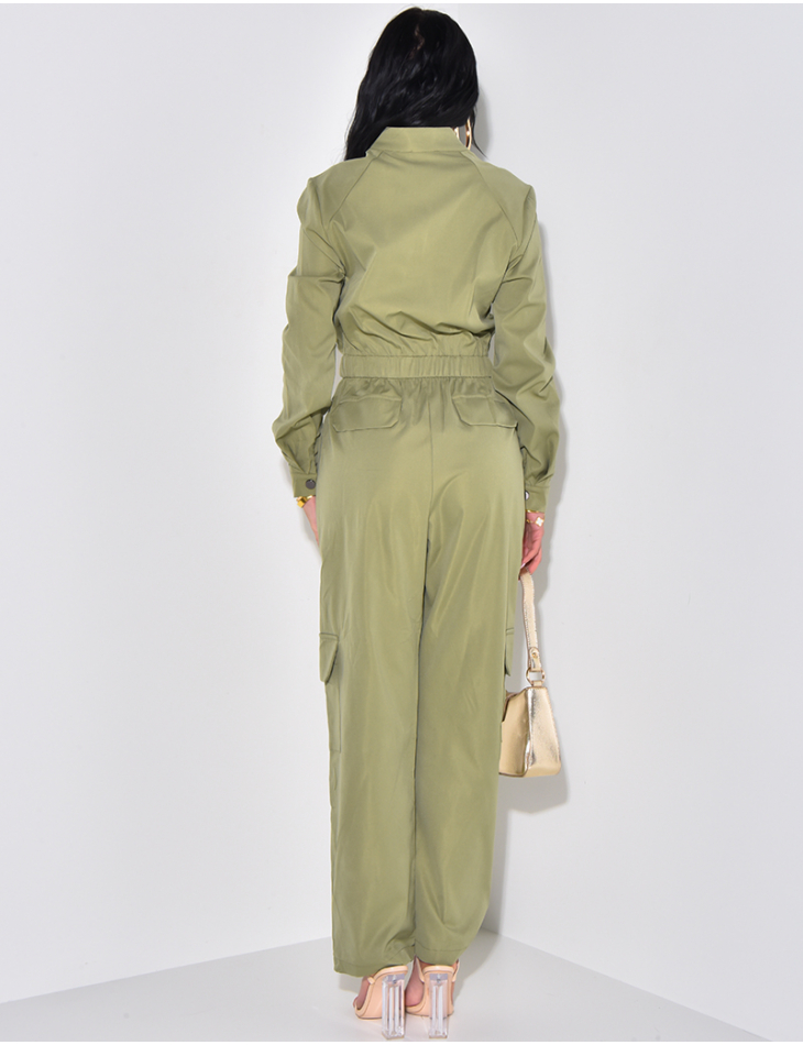 Belted jumpsuit with cargo pockets