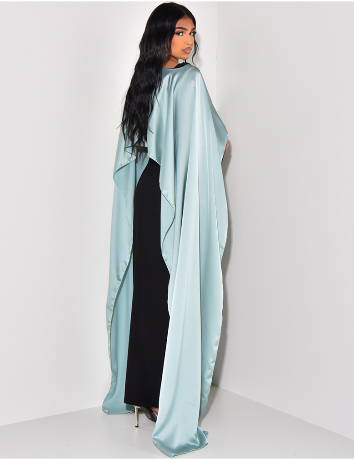Robe longue à voile contrastant en satin 