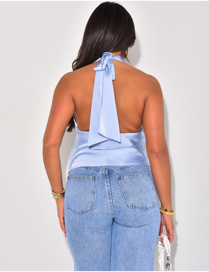 Little satin halter top to tie at the nape of the neck