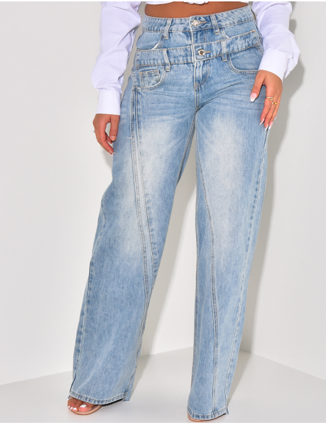 Wide & straight jeans with double denim effect