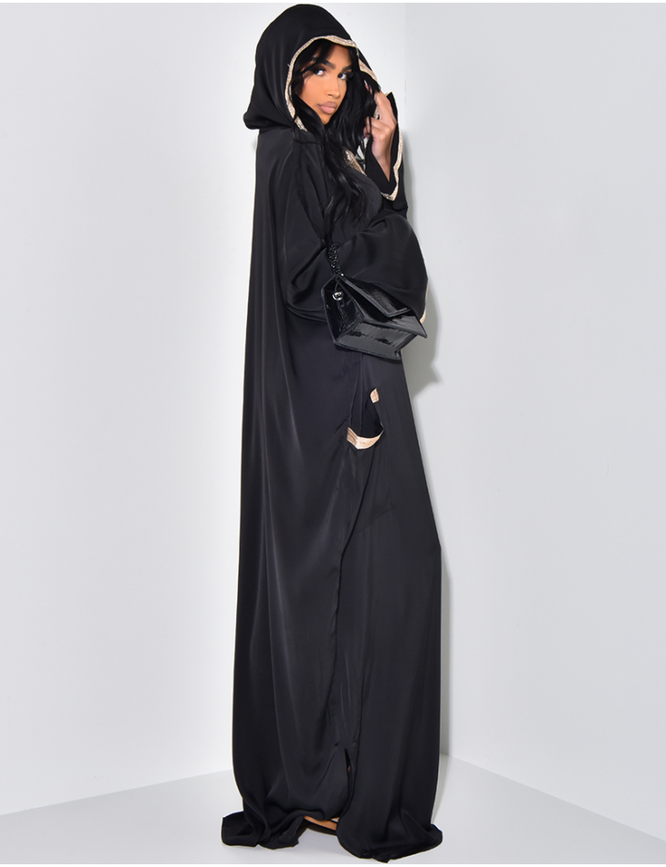  Hooded abaya dress with gold embroidery