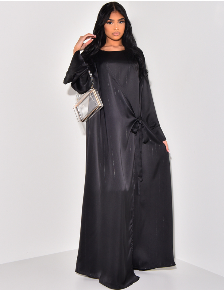 Robe abaya effet cache-coeur à liseré doré