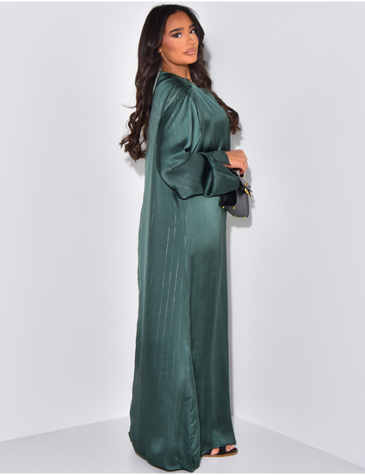 Heart-shaped abaya dress with gold trim