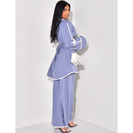 Trouser and tunic set with contrasting trim