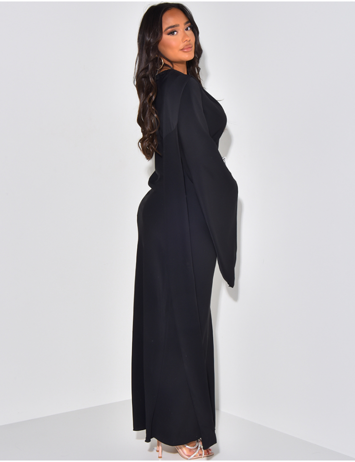 Bodycon long dress with scarf collar