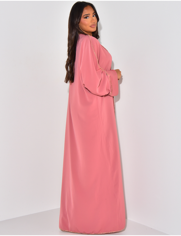 Abaya zippée à coutures dorées