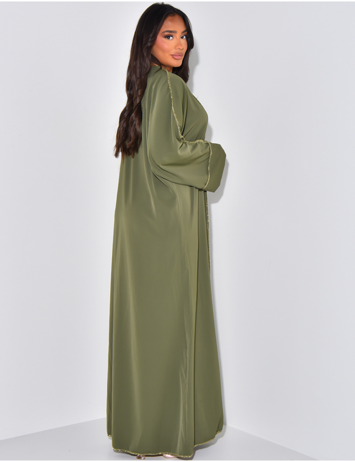 Zipped abaya with gold stitching