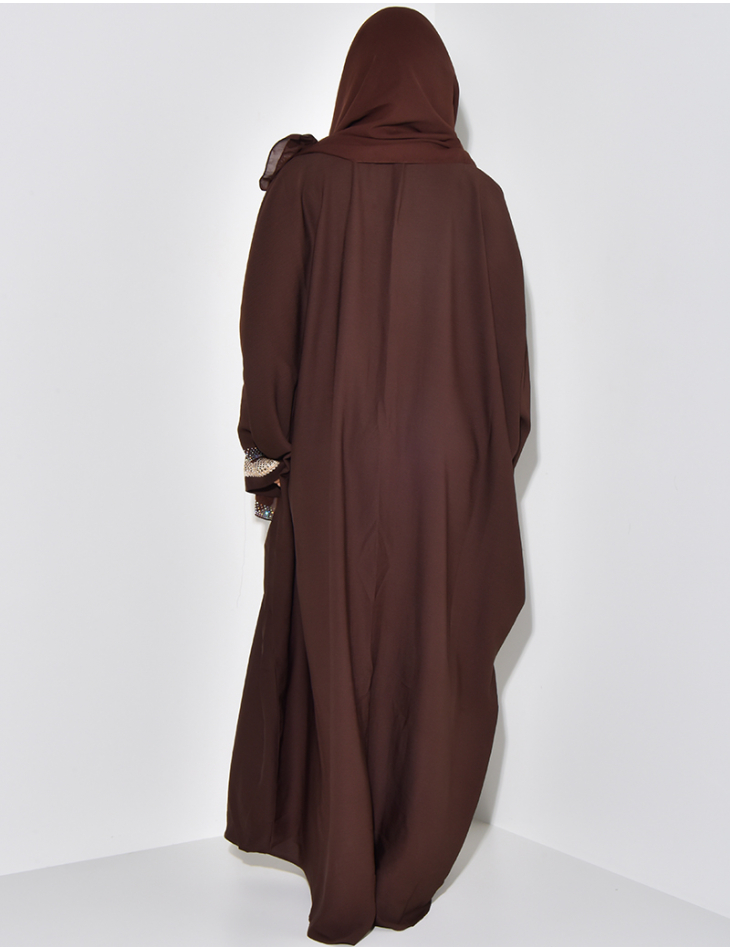 Fitted Abaya made in Dubai with rhinestones & matching scarf
