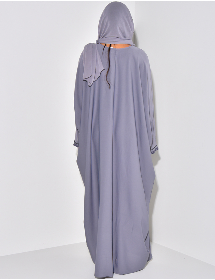 Made in Dubai Abaya fitted at the waist with rhinestones & matching scarf