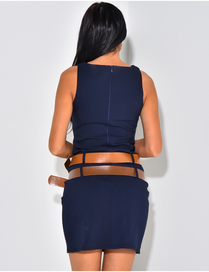Sleeveless short dress with double belt