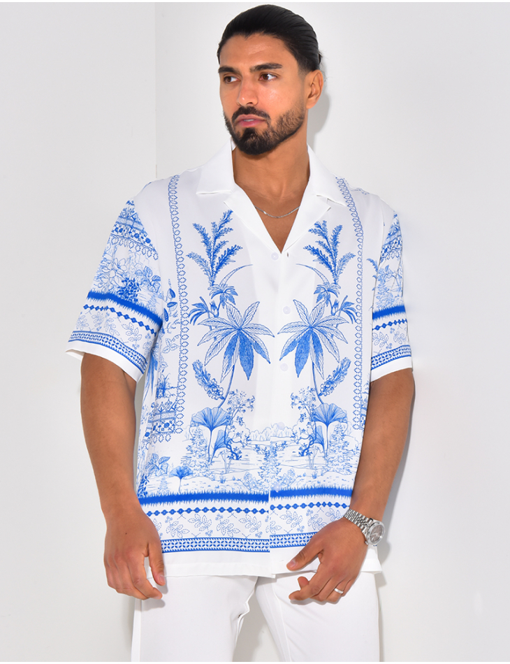 Chemise manches courtes à motifs palmiers