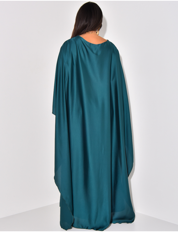 Waisted satin cape maxi dress