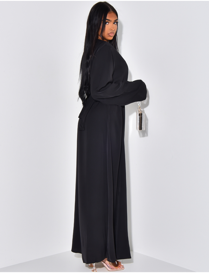 Abaya à broderies ton sur ton à ceinturer