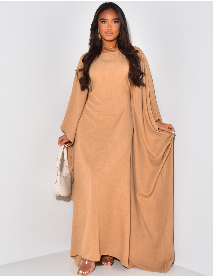 Loose-fitting linen-effect dress to tie at the waist