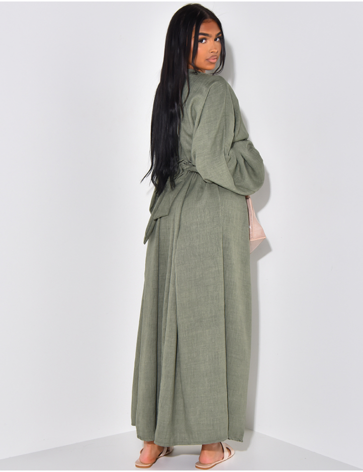 Slim-fitting dress in linen-effect fabric