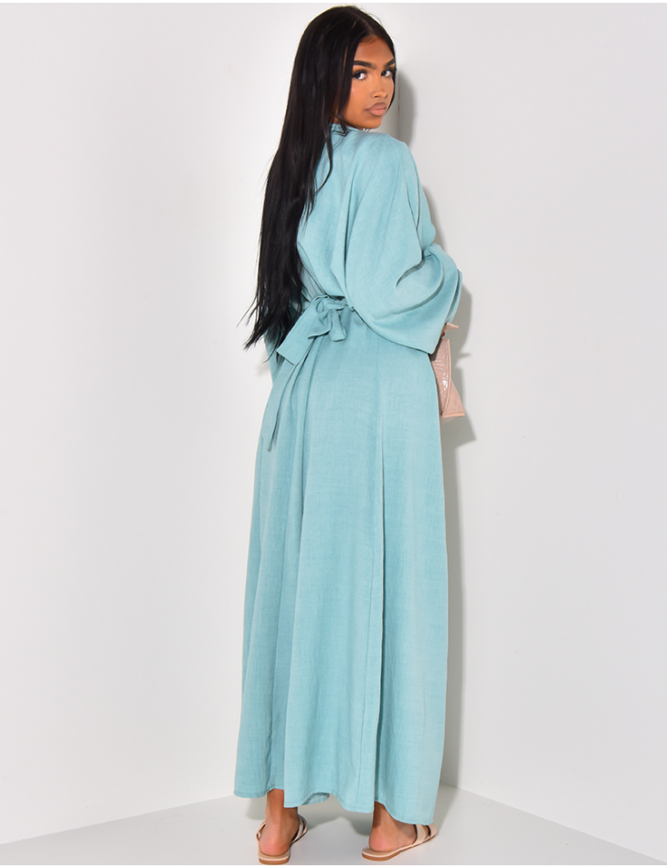 Slim-fitting dress in linen-effect fabric