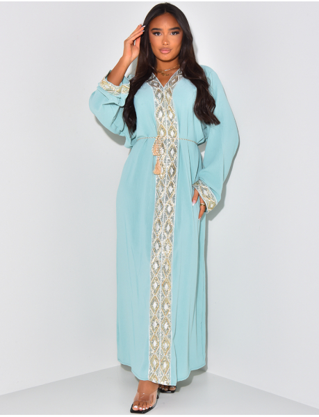 Robe abaya à sequins et cordelette