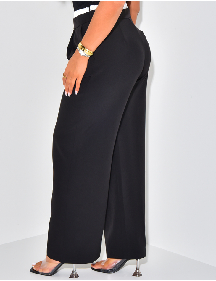 Straight-leg trousers with satin cuffs