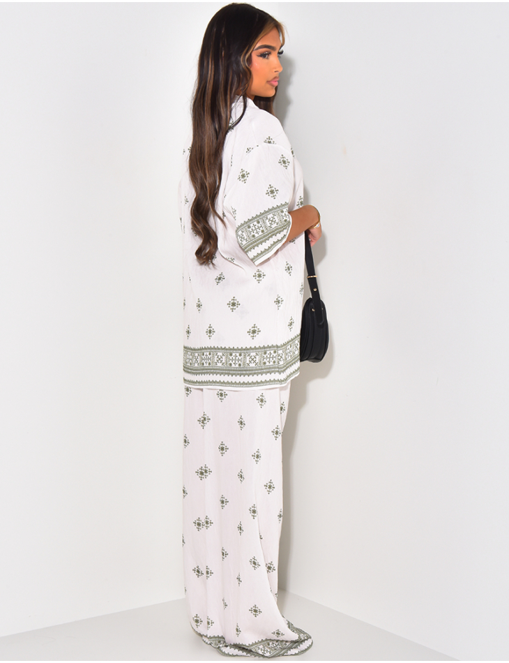 Oversized shirt and patterned straight trousers set
