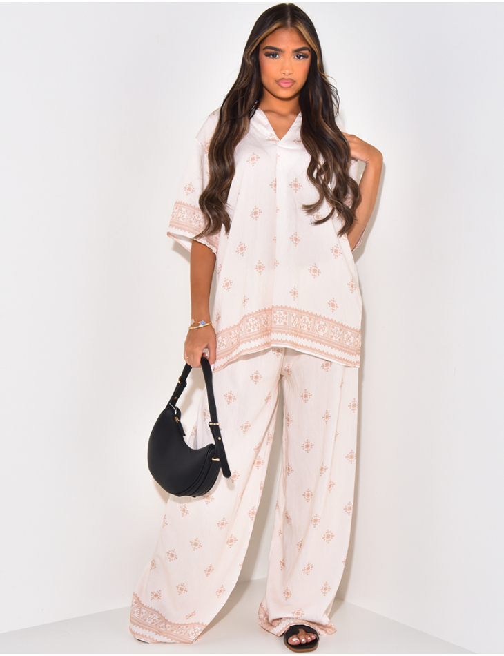 Oversized shirt and patterned straight trousers set