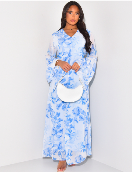 Floral voile long dress, lined to fit