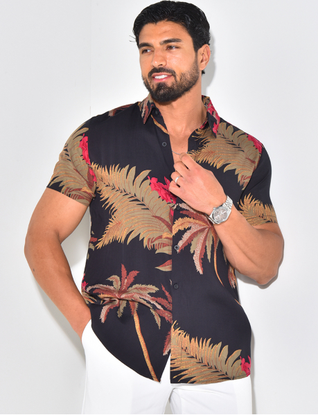Chemise manches courtes à imprimé palmiers