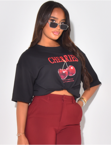 Oversize-T-Shirt mit aufgedrucktem Muster "Cherries".