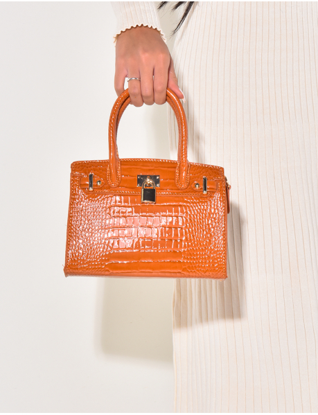 Croc-effect handbag with padlock